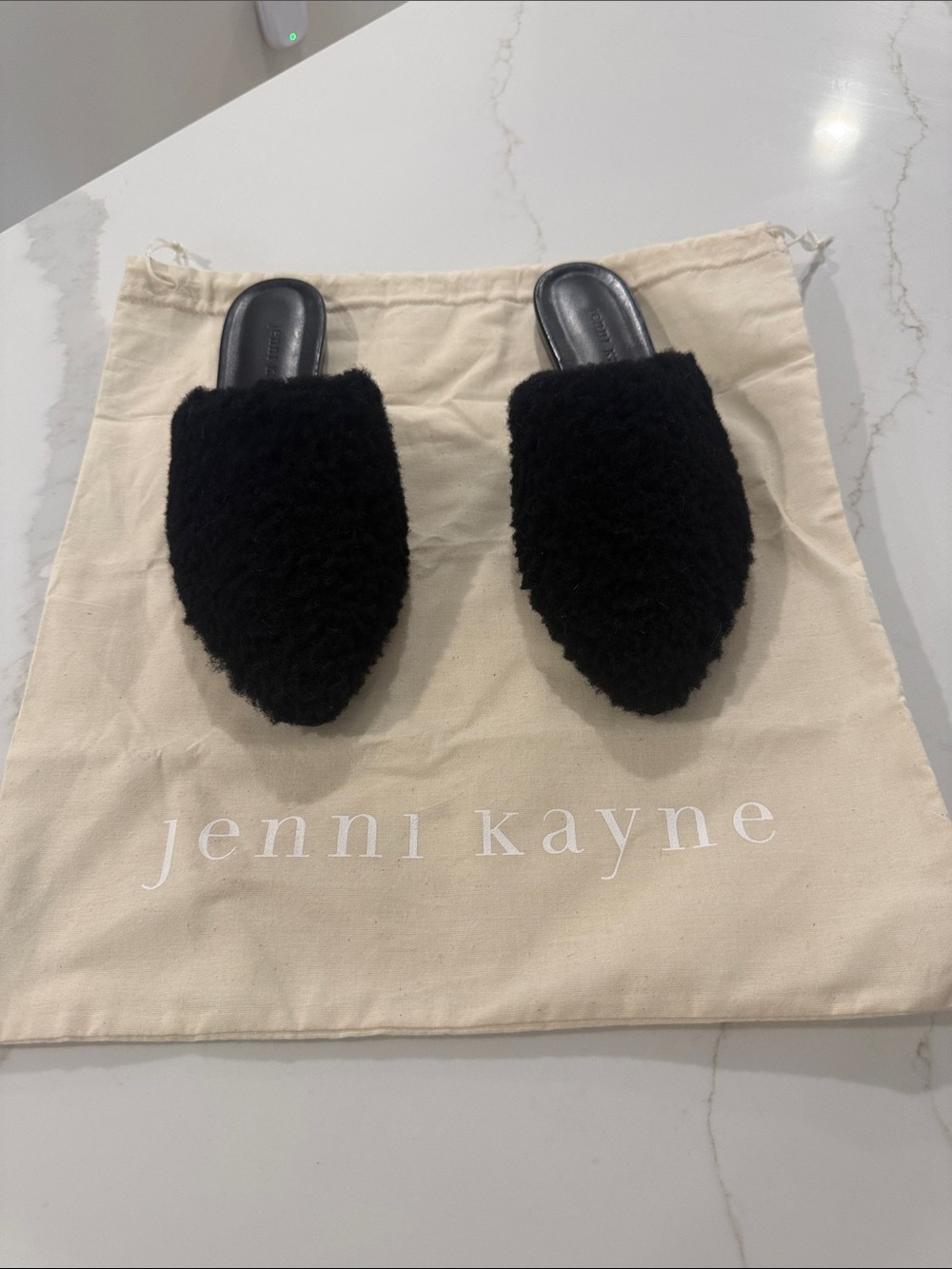 Jenni Kayne Black Shearling Pointed Mule Slides